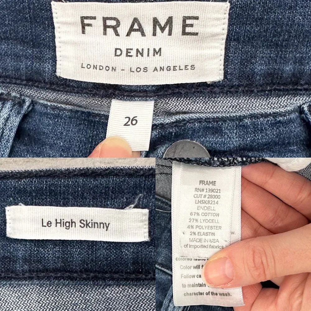 Frame Le High Rise Distressed Skinny Jeans in Endell Dark Wash Denim Size 26
